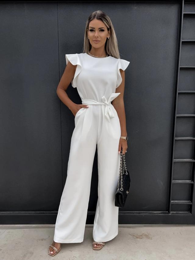 High Waist Commuter Waist Trimming Lace Up Short Sleeve Jumpsuit Trousers