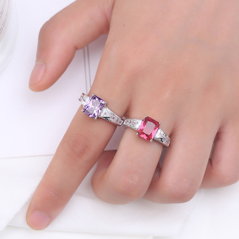 Elegant Square Zircon Copper Womens Ring