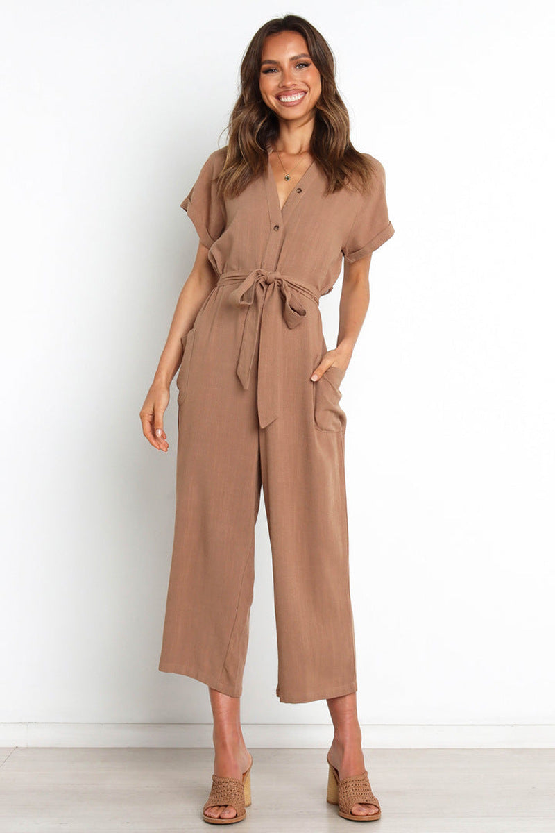 V-neck Cropped Wide-leg Jumpsuit