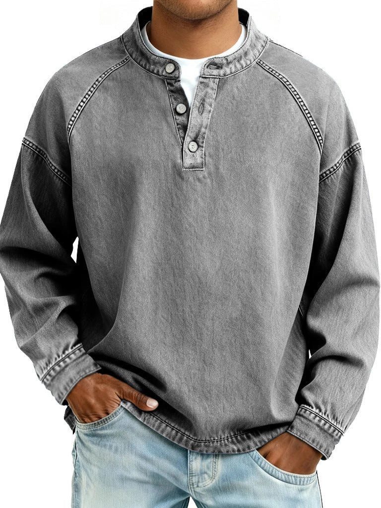 Men's Solid-Colored Casual Top Vintage Long-Sleeve Shirt