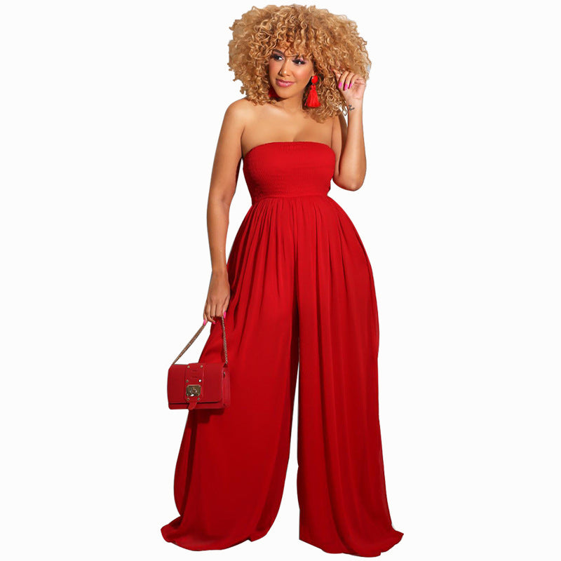 Women's Floor Mopping Wide Leg Casual Chiffon High Waist Jumpsuit
