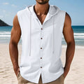 Mens Sleeveless Linen Hooded Shirt