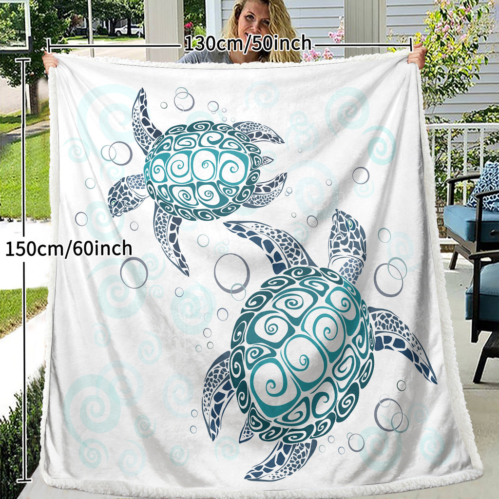 Sea Turtle Blanket Aqua Teal Blue Sherpa Fleece Throw Blanket Ocean Plush Blankets Turtle Themed Sherpa Plush Throw Blanket