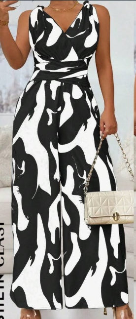 Chic Backless Print Wide-Leg Jumpsuit