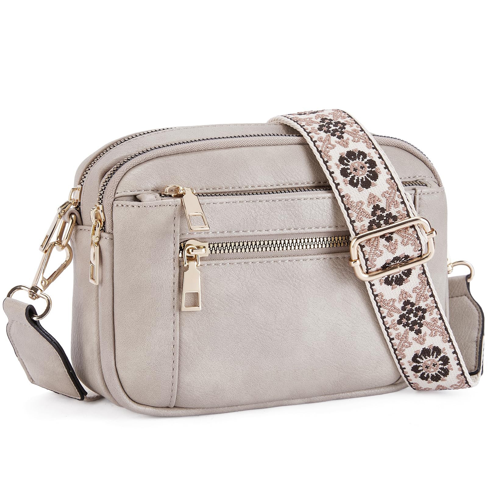 Triple-zipper Shoulder Bag With Floral