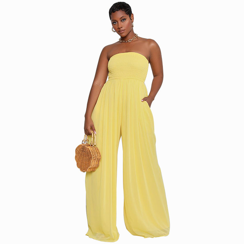 Women's Floor Mopping Wide Leg Casual Chiffon High Waist Jumpsuit