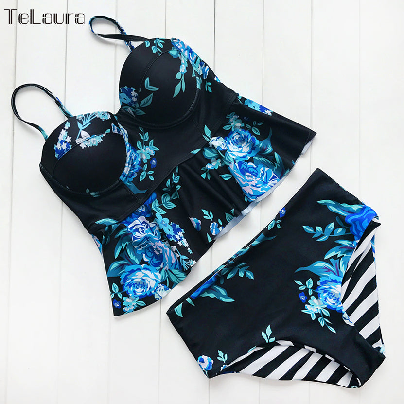 High Waisted Floral Biquini Two Piece Bikinis Tankini Beachwear
