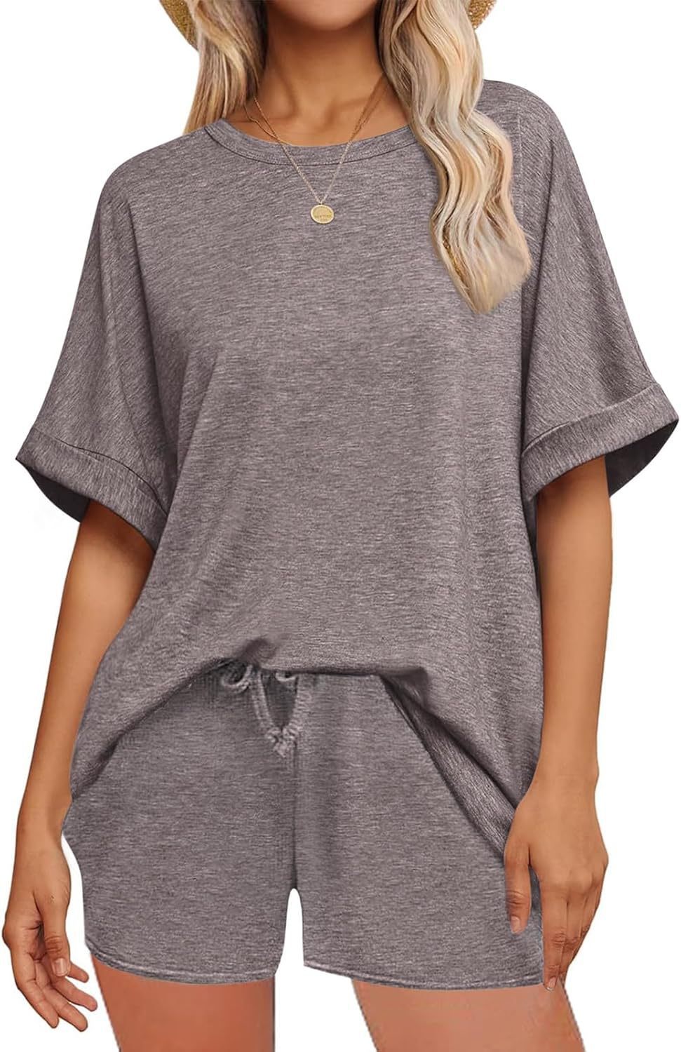 Oversized Short Sleeve T-shirt Drawstring Shorts Set