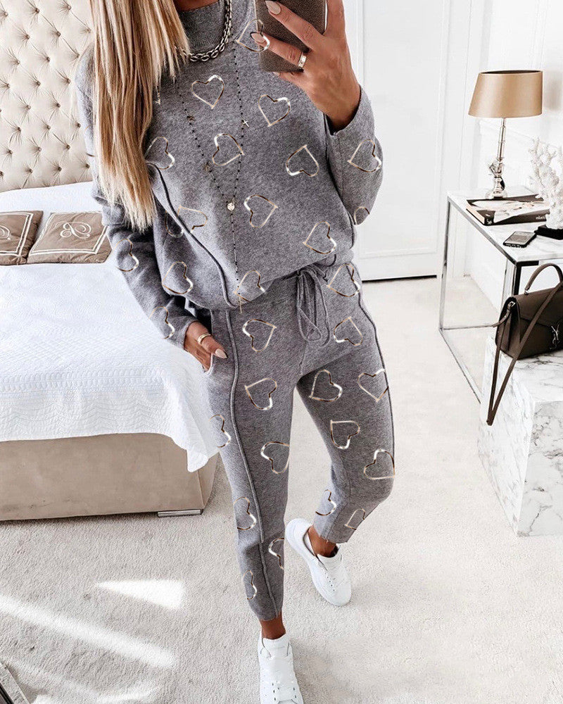 Fashion Women's Leopard Print Love Blouse Pants Suit