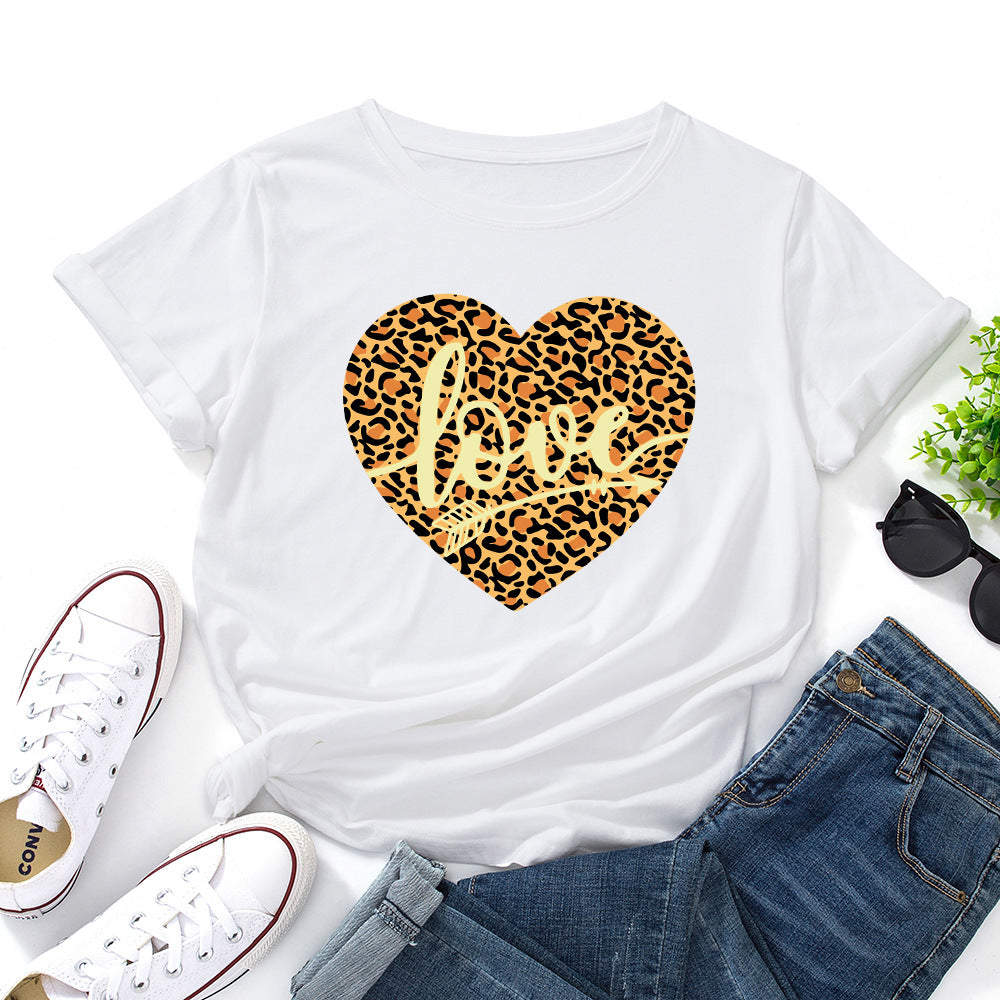 European And American Women's Leopard Love Print Loose Round
