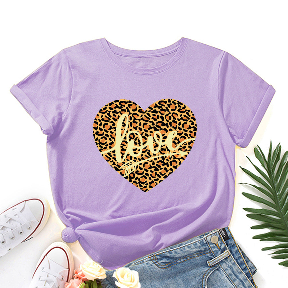European And American Women's Leopard Love Print Loose Round