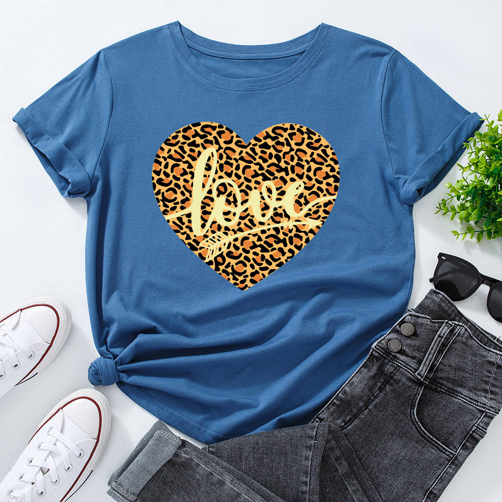 European And American Women's Leopard Love Print Loose Round