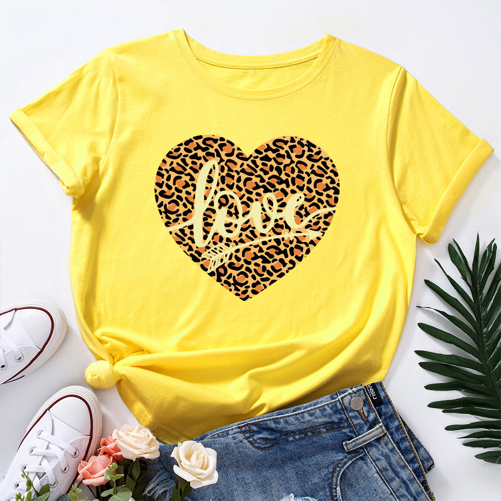 European And American Women's Leopard Love Print Loose Round