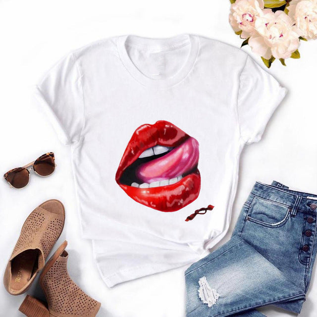 Printed Short Sleeve Round Neck Loose Short Sleeve Top