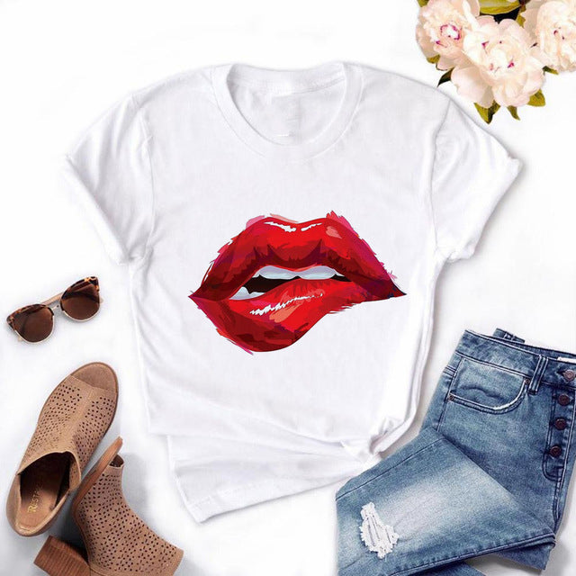 Printed Short Sleeve Round Neck Loose Short Sleeve Top