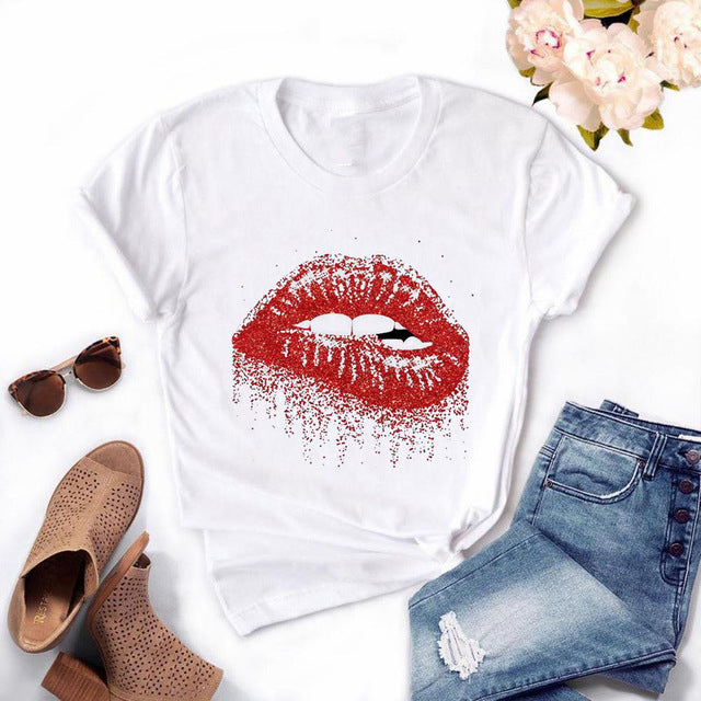 Printed Short Sleeve Round Neck Loose Short Sleeve Top