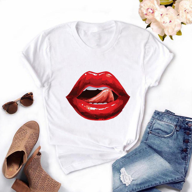 Printed Short Sleeve Round Neck Loose Short Sleeve Top