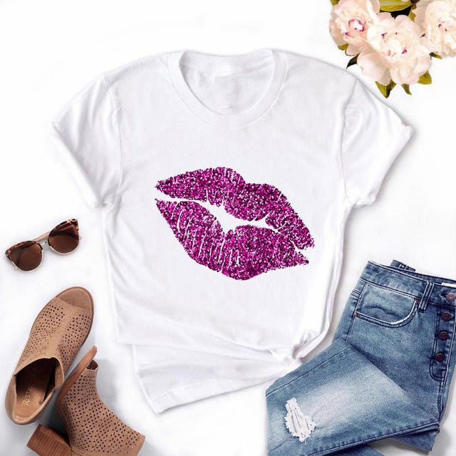 Printed Short Sleeve Round Neck Loose Short Sleeve Top