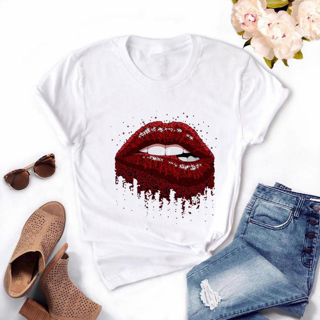 Printed Short Sleeve Round Neck Loose Short Sleeve Top