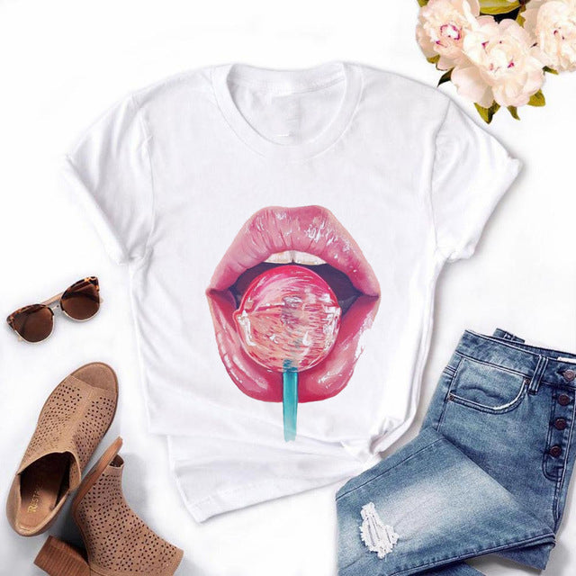 Printed Short Sleeve Round Neck Loose Short Sleeve Top