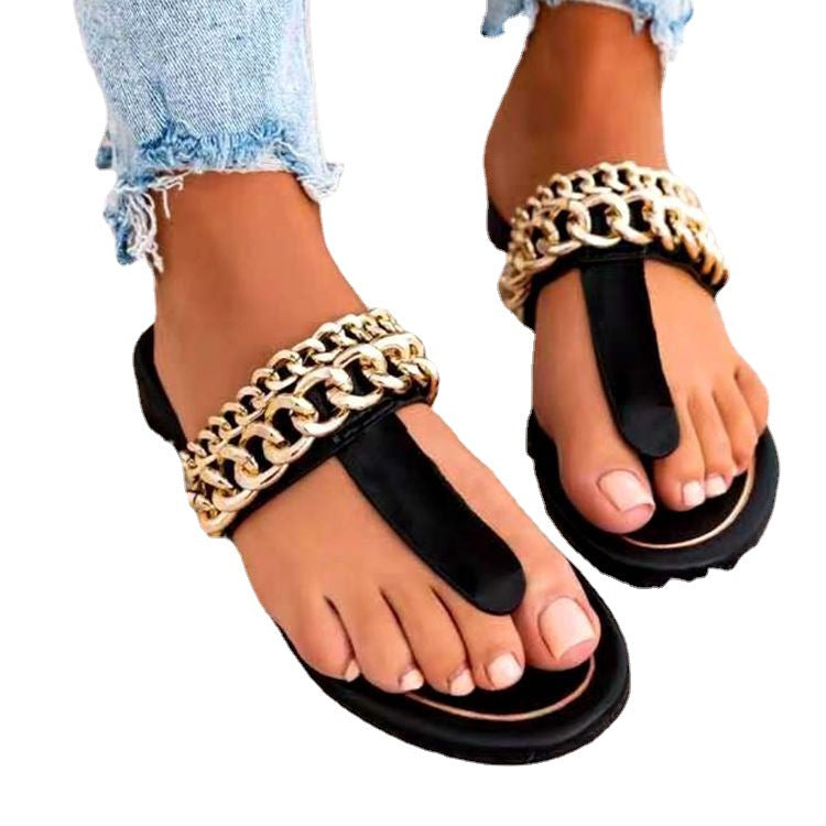 Round Head Flat Chain Slippers
