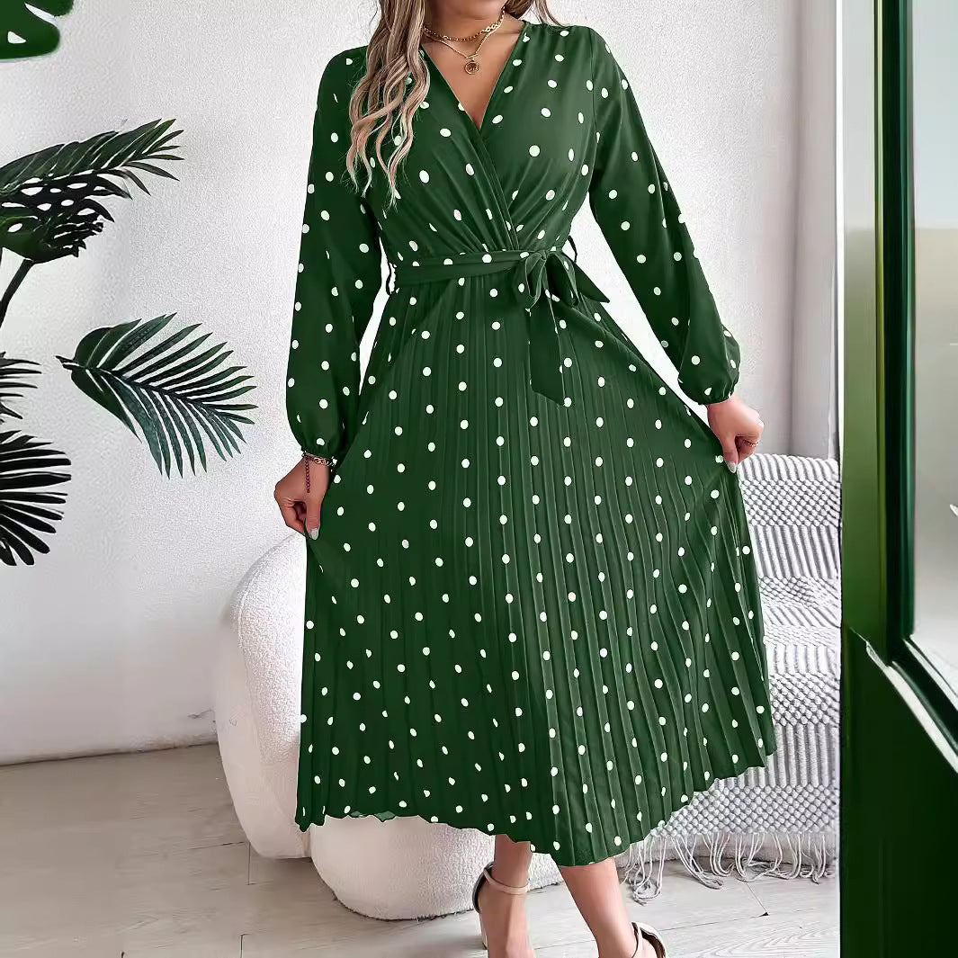 Elegant Polka Dot Wrap Maxi Dress