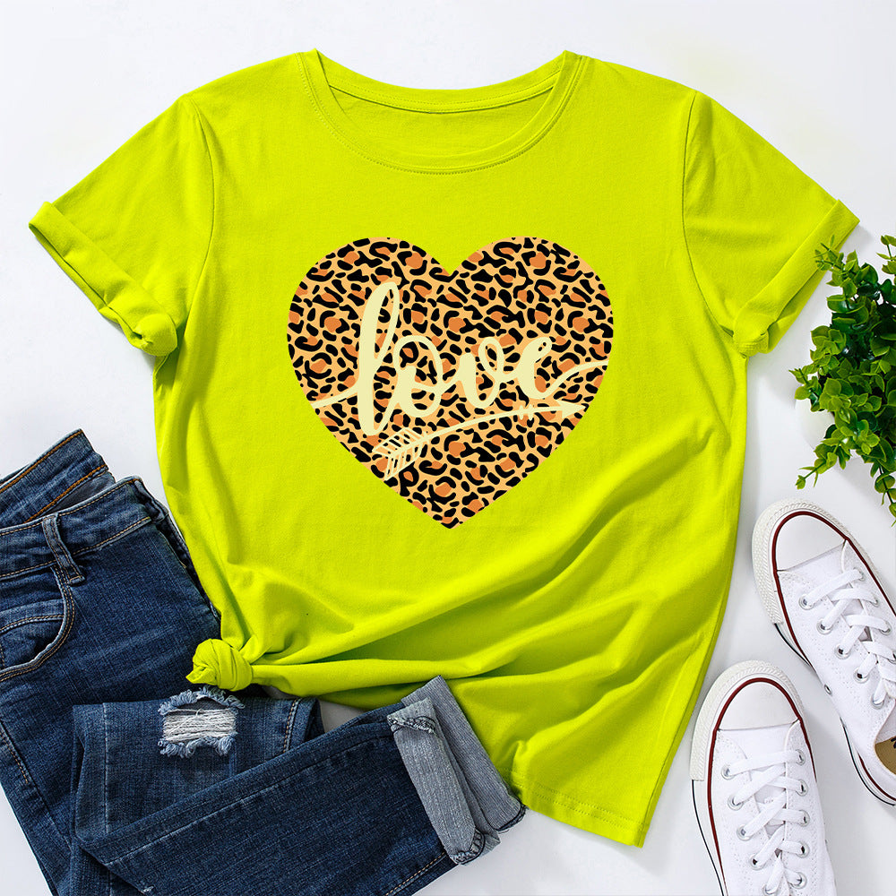 European And American Women's Leopard Love Print Loose Round