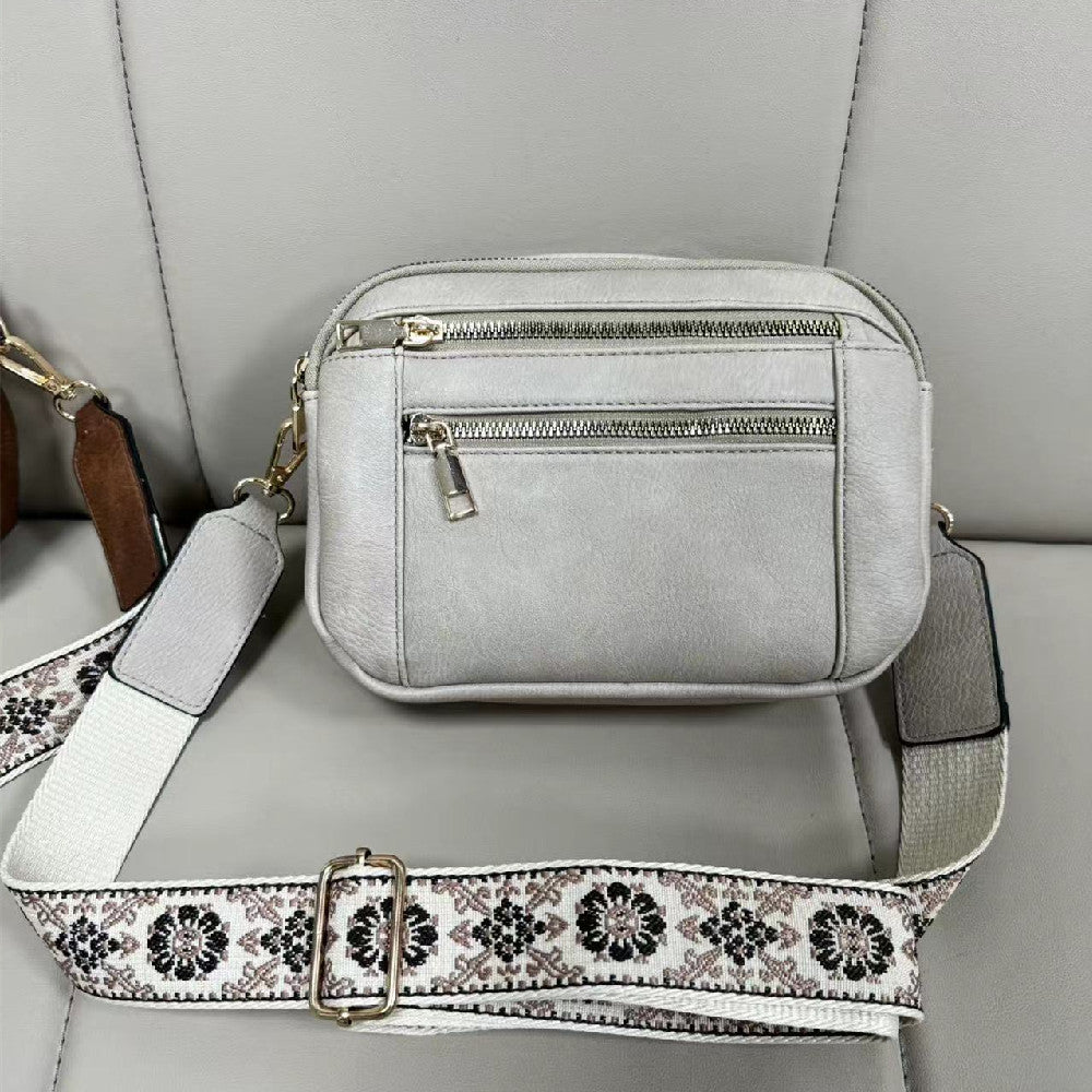 Triple-zipper Shoulder Bag With Floral