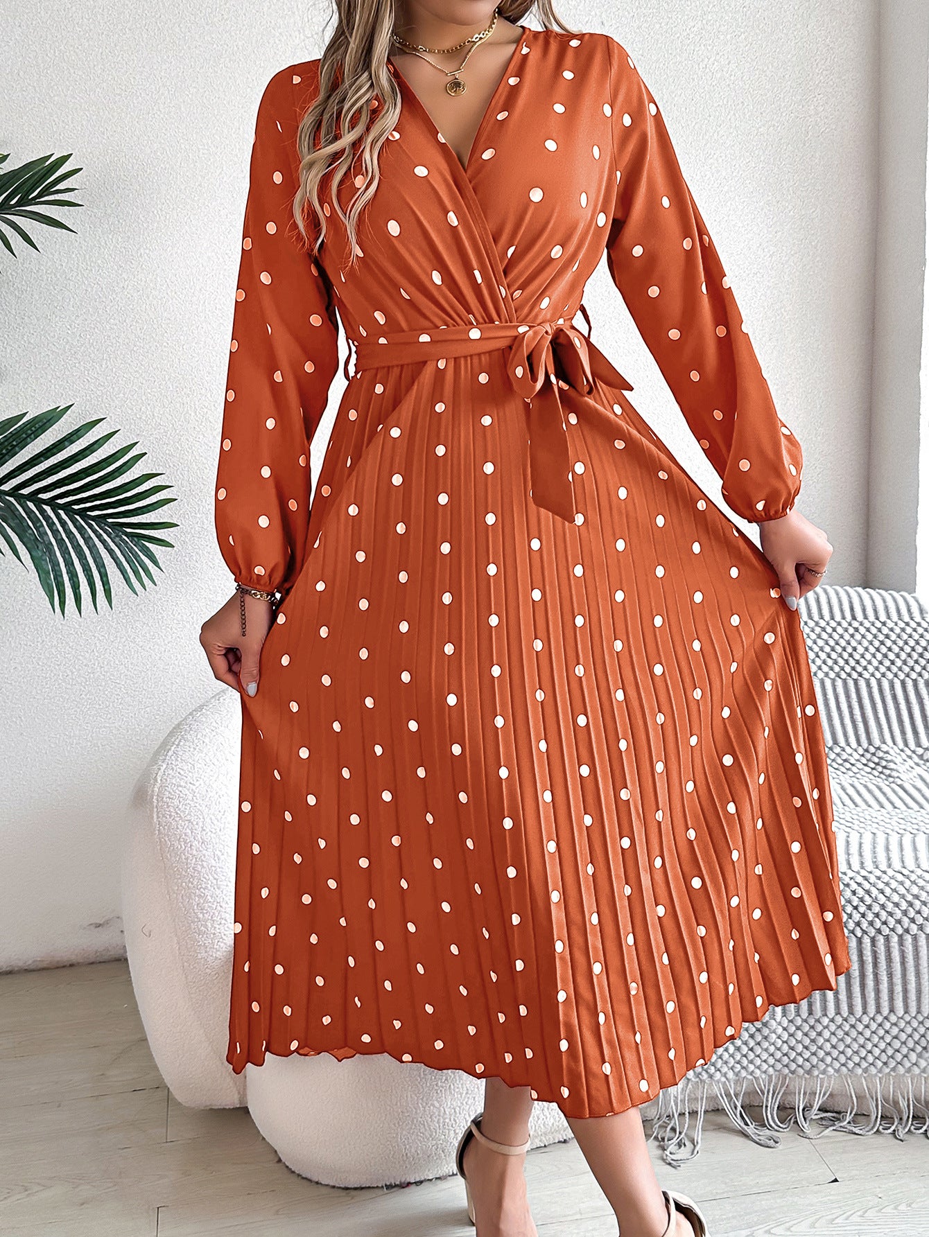 Elegant Polka Dot Wrap Maxi Dress