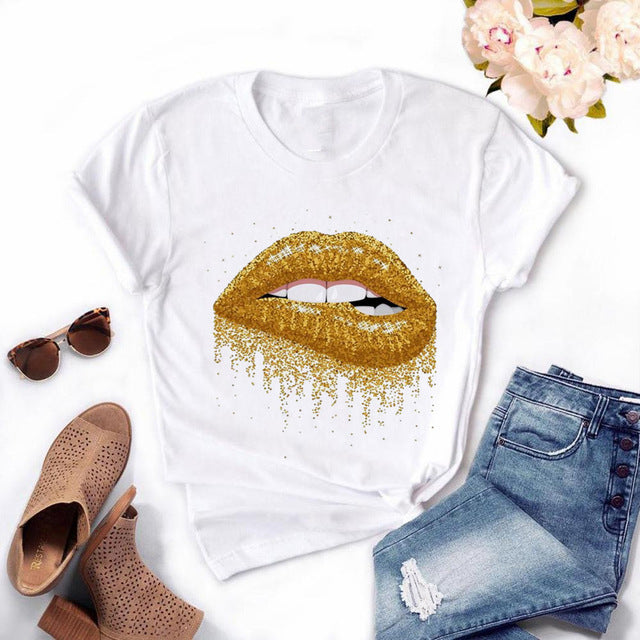 Printed Short Sleeve Round Neck Loose Short Sleeve Top