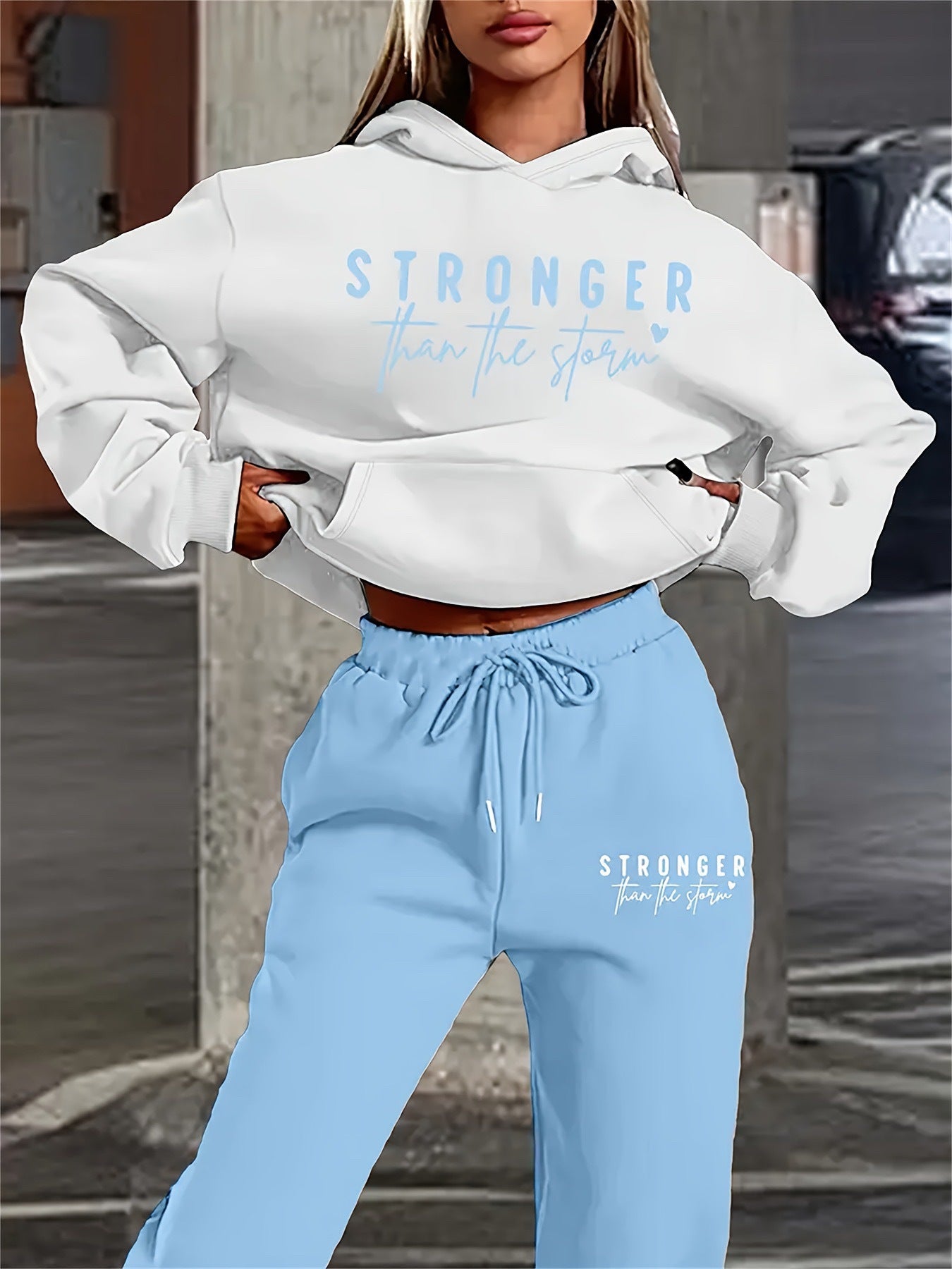 Letter Printing Fleece Loose Leisure Suit