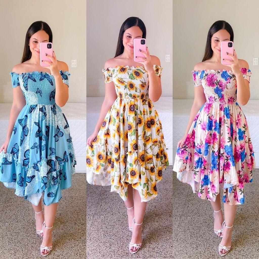 Dress Off-shoulder Irregular Off-shoulder Digital Printing