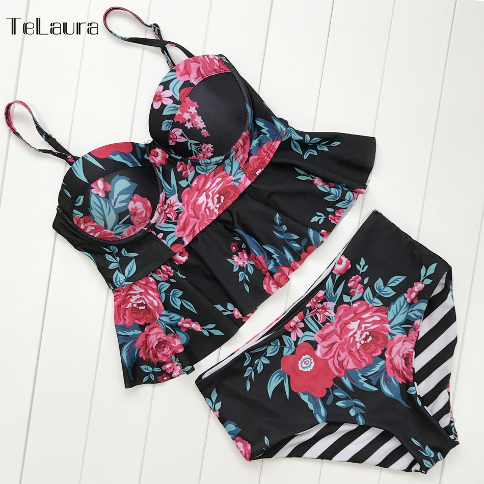 High Waisted Floral Biquini Two Piece Bikinis Tankini Beachwear