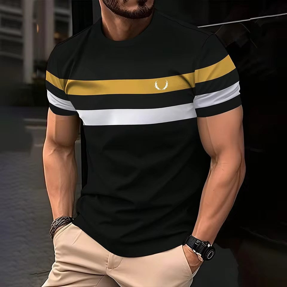 Geometric Contrasting Striped T Shirt