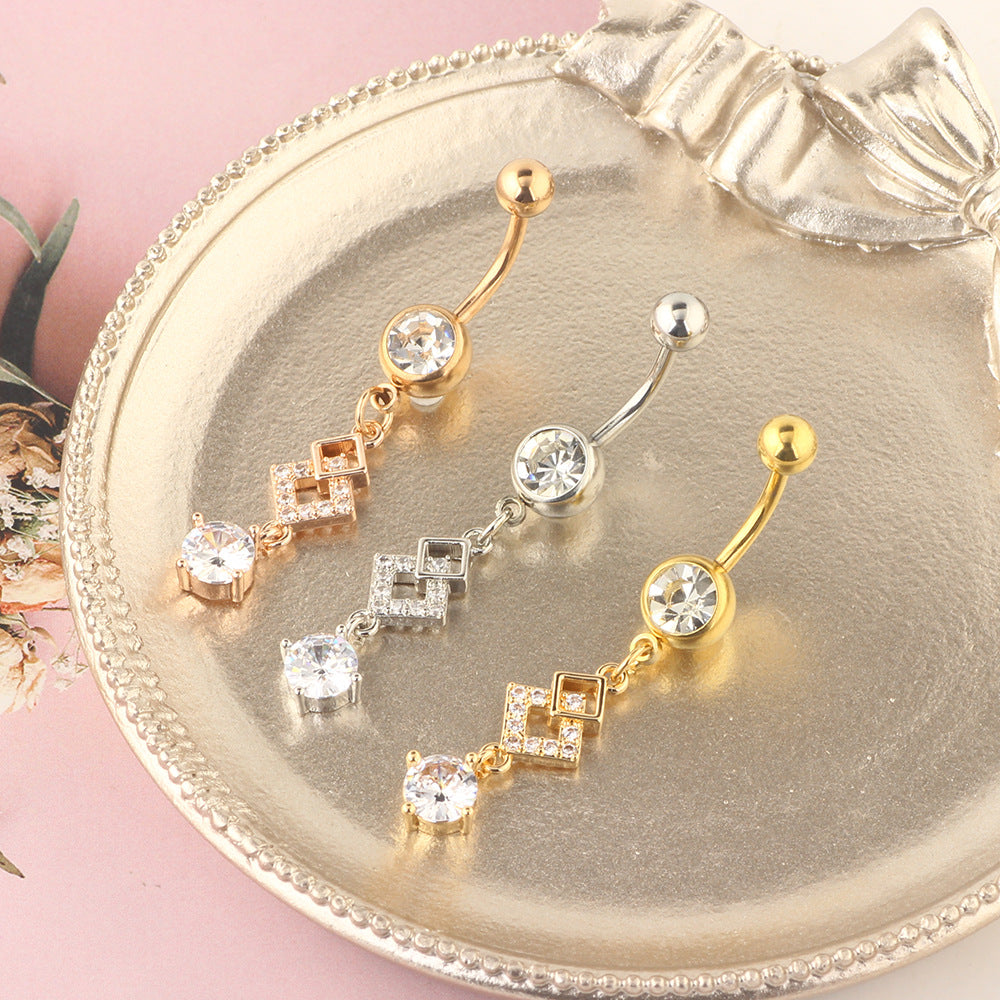 Popular Stainless Steel Belly Button Ring Exquisitely Inlaid With Zircon Belly