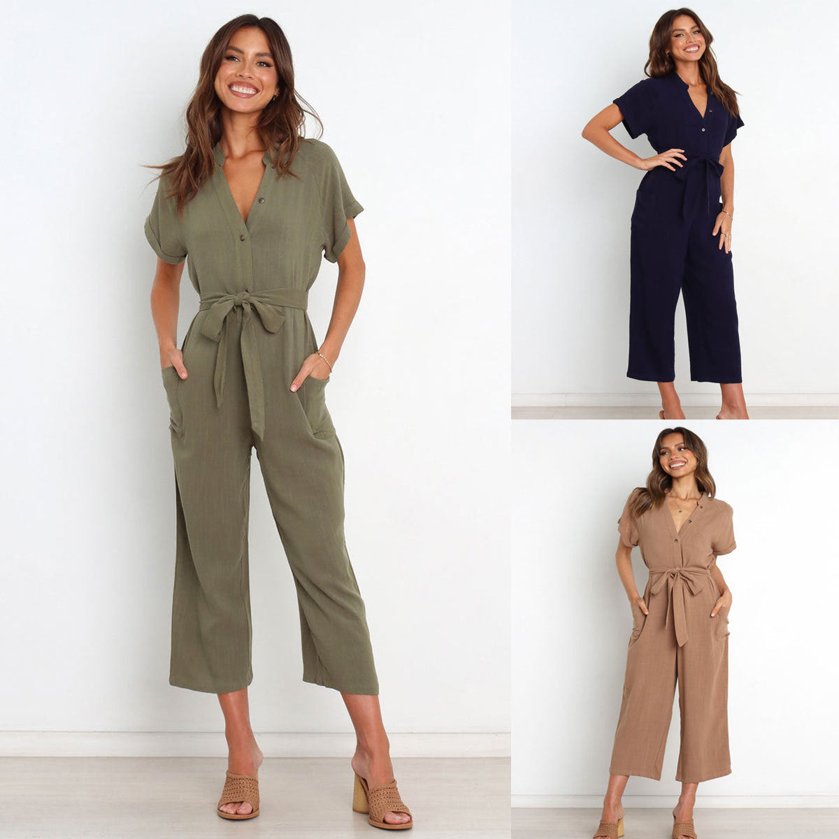 V-neck Cropped Wide-leg Jumpsuit