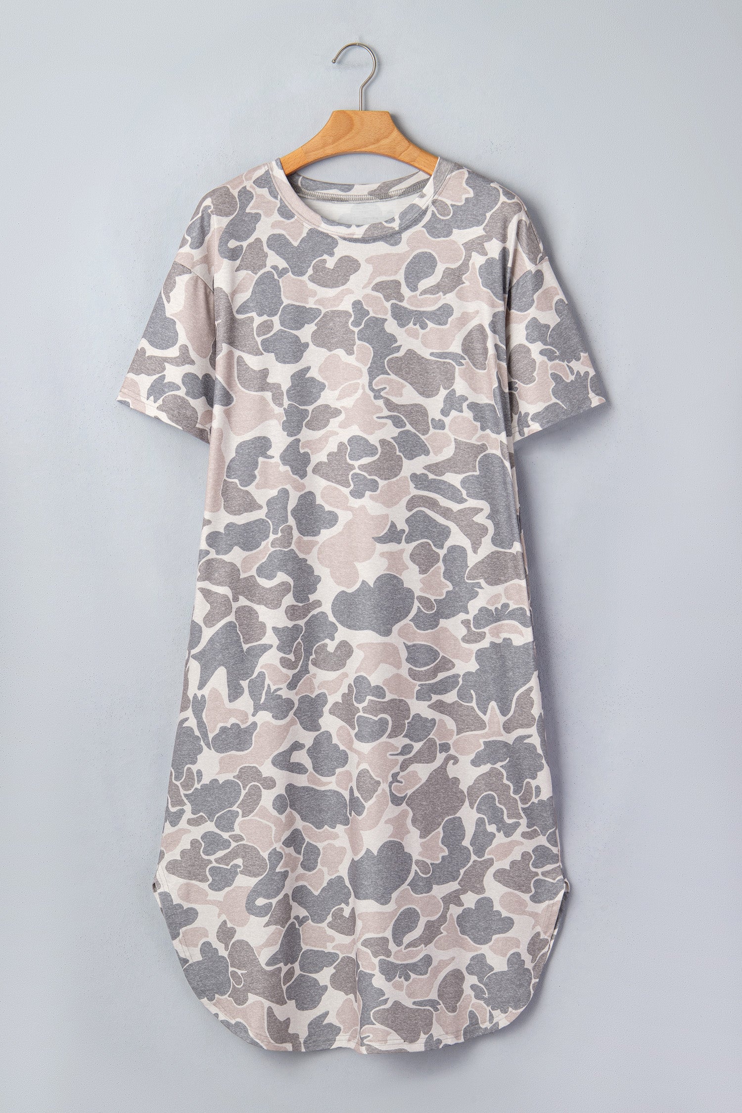 Multicolour Camouflage Print Short Sleeve Drop Shoulder Side Slit Casual Dress