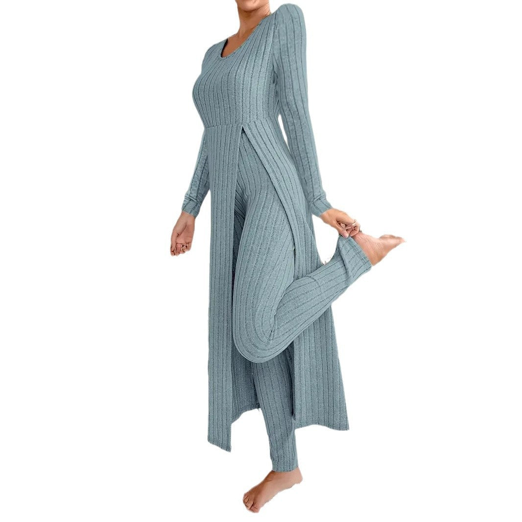 Crew Neck Split Long Sleeve Two-piece Set