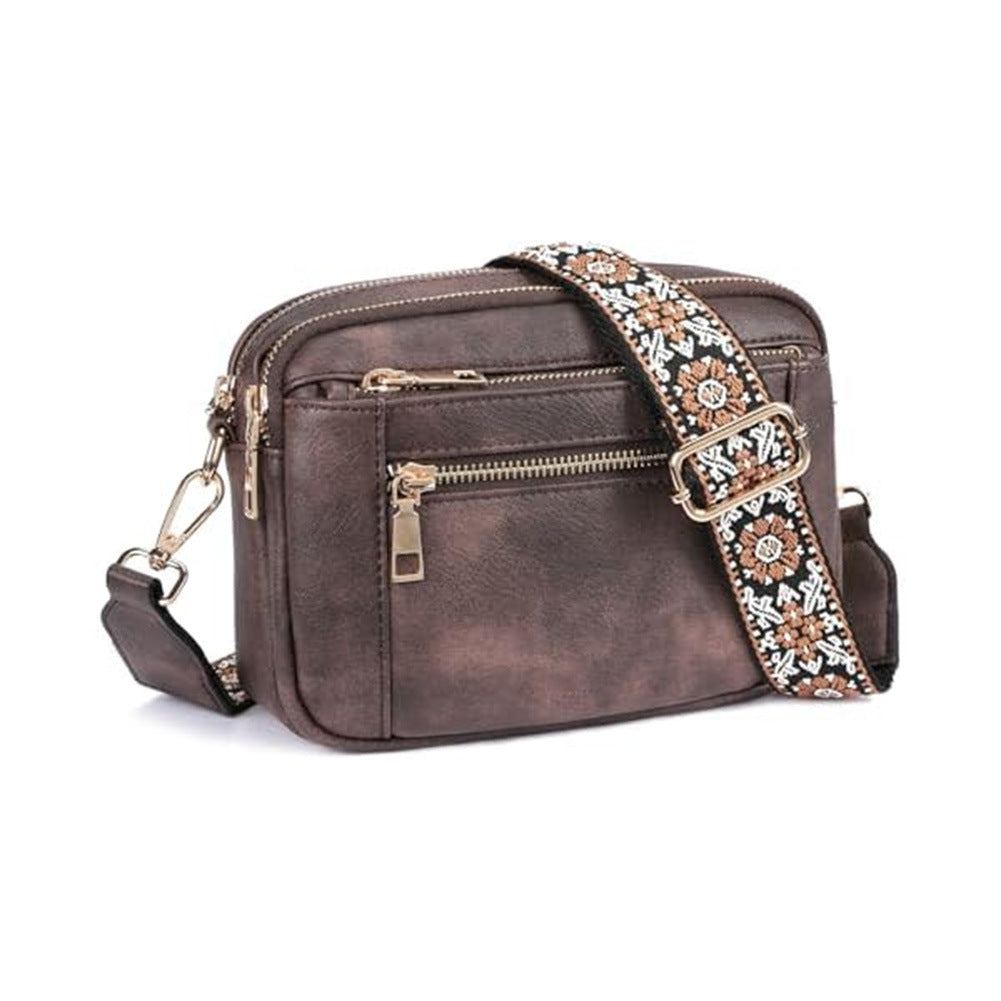 Triple-zipper Shoulder Bag With Floral
