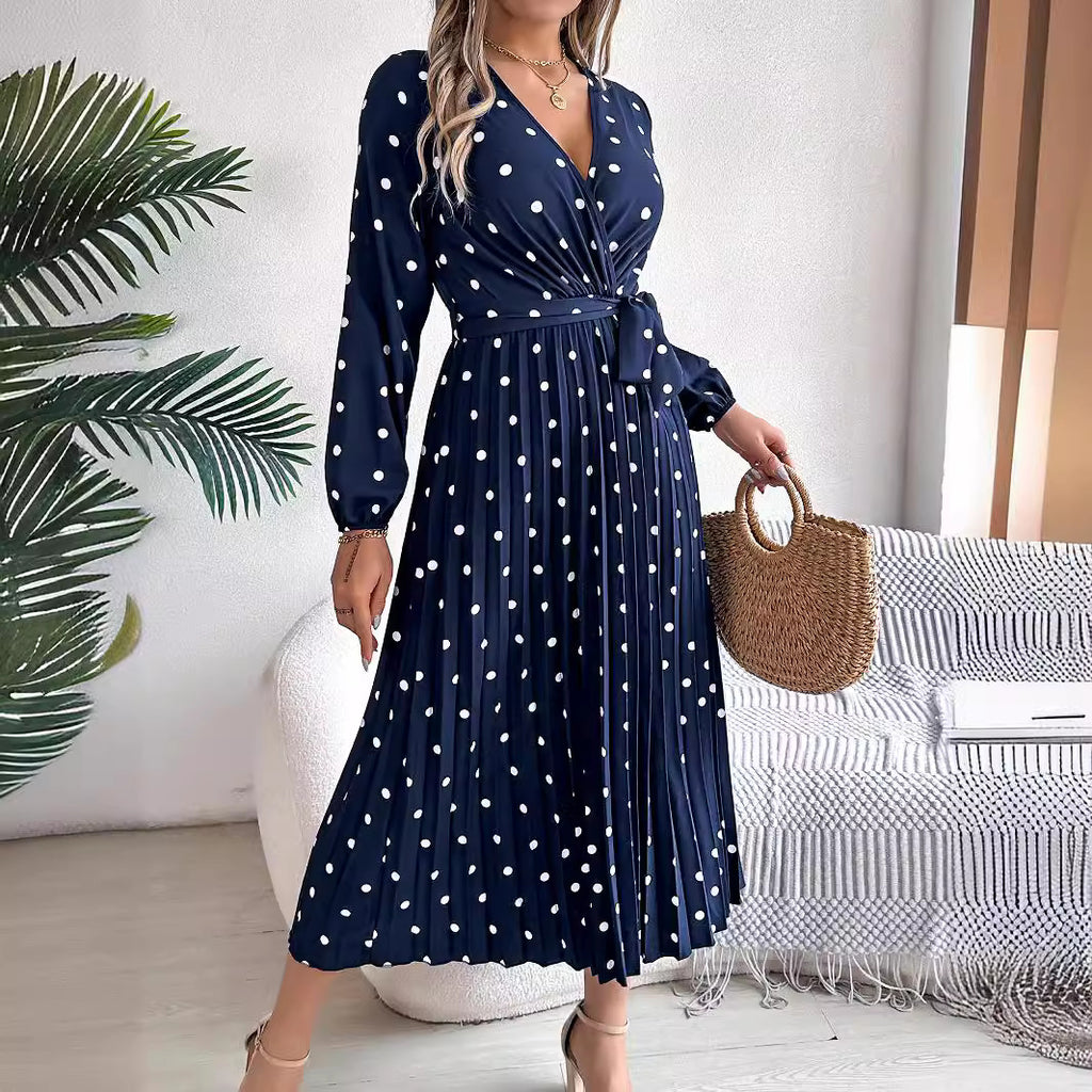 Elegant Polka Dot Wrap Maxi Dress