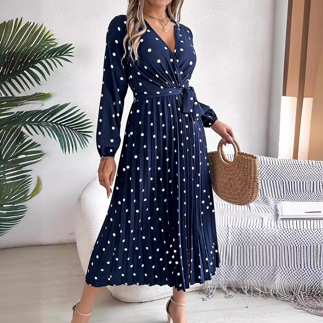 Elegant Polka Dot Wrap Maxi Dress