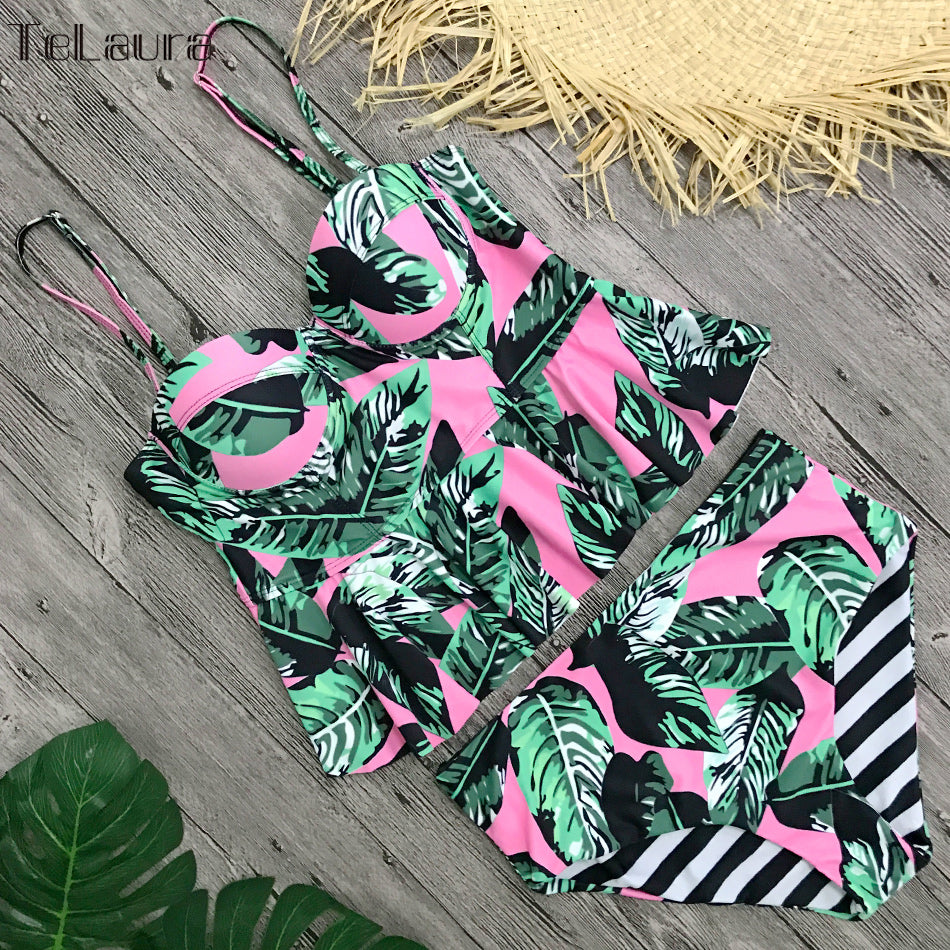 High Waisted Floral Biquini Two Piece Bikinis Tankini Beachwear