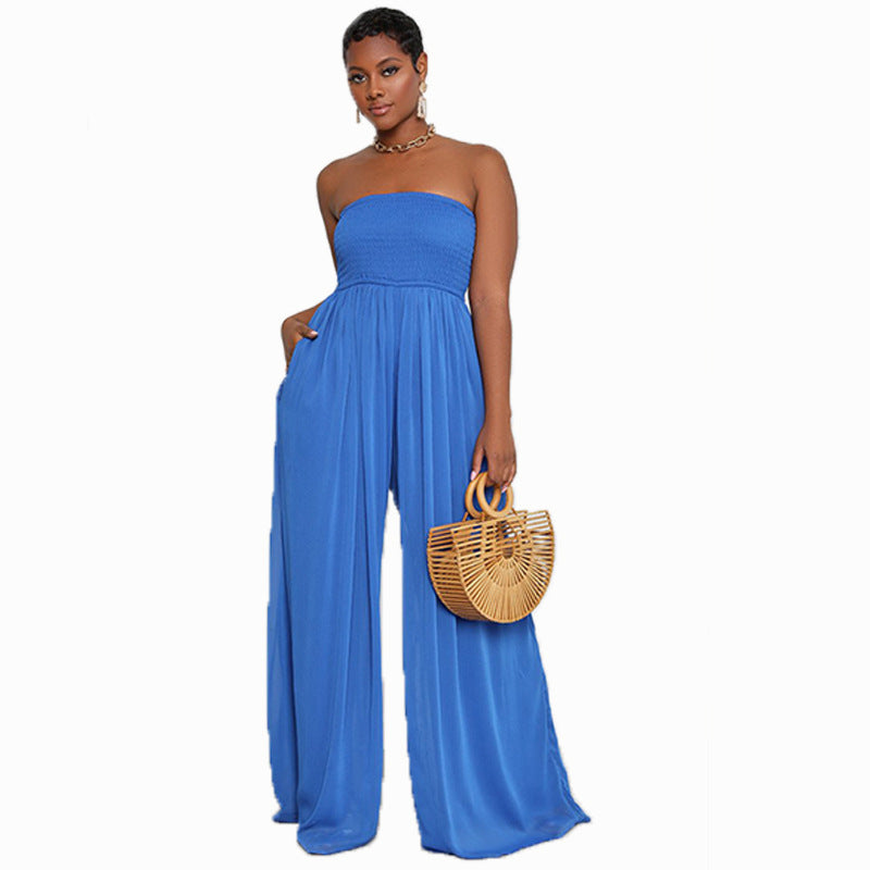 Women's Floor Mopping Wide Leg Casual Chiffon High Waist Jumpsuit