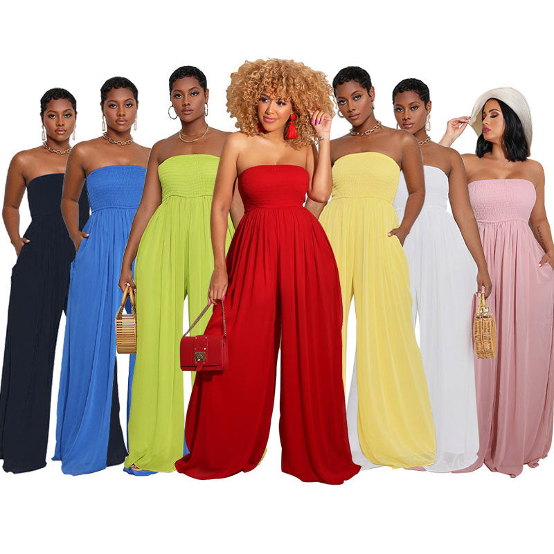 Women's Floor Mopping Wide Leg Casual Chiffon High Waist Jumpsuit