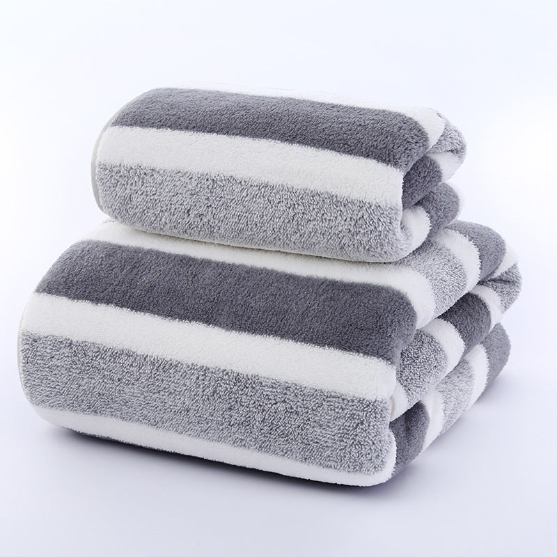 Wide Stripe Dark Stripe Coral Velvet Printing Towels Suit