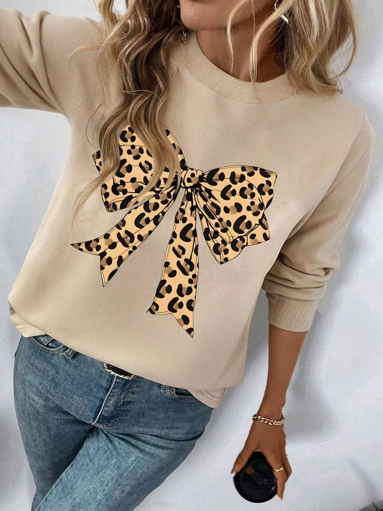 Leopard Print Stud  Bow Printed jumper dress