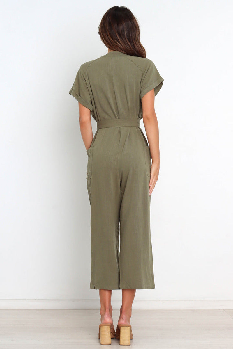 V-neck Cropped Wide-leg Jumpsuit