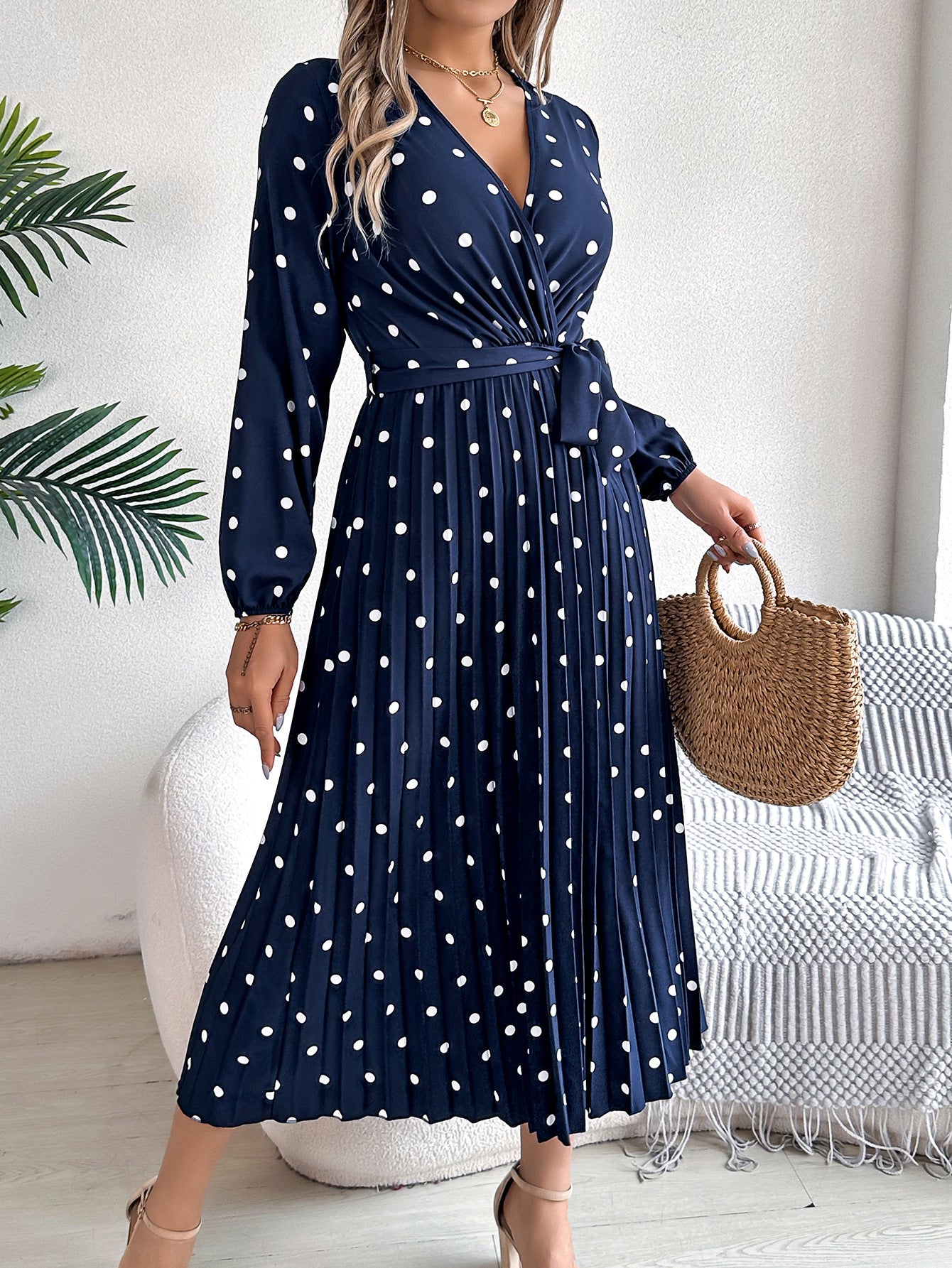 Elegant Polka Dot Wrap Maxi Dress
