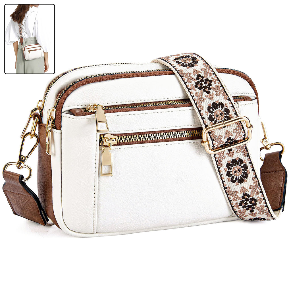 Triple-zipper Shoulder Bag With Floral