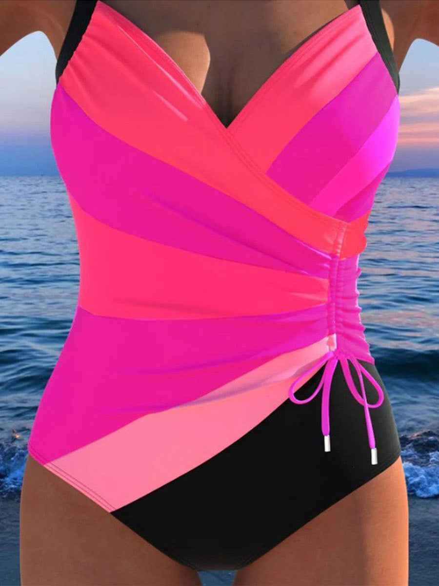 Backless Drawstring Tankini Beach Swimsuit